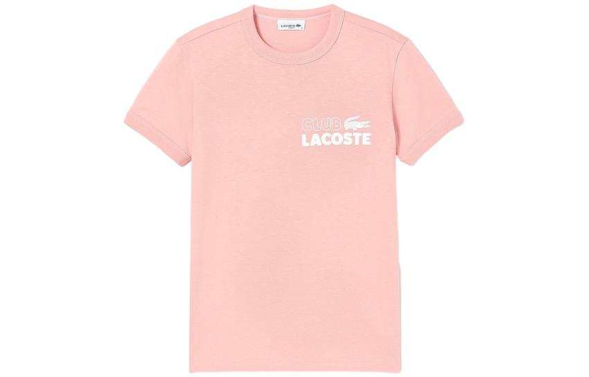 LACOSTE T Shirts Women's Pink Crew Neck Moderate Straight Fit