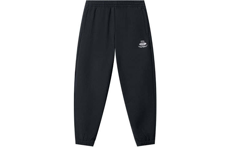 Li-Ning Li Ning Fitness Series Solid Color Logo Label Elastic Cuff Fleece Lined Thermal Sports Pants Men's Black