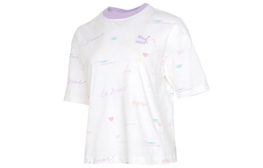 PUMA T Shirts Women's White Crew Neck Moderate Straight Fit