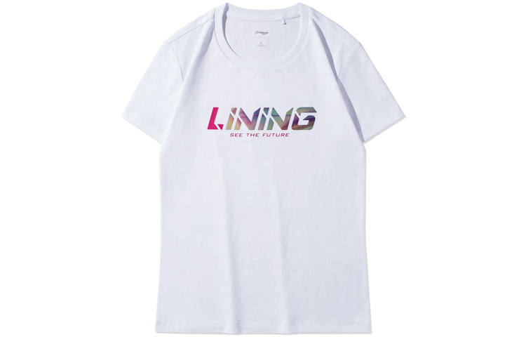Li-Ning Li Ning Sports Fashion Collection T Shirts Women's White Crew Neck Moderate Straight Fit