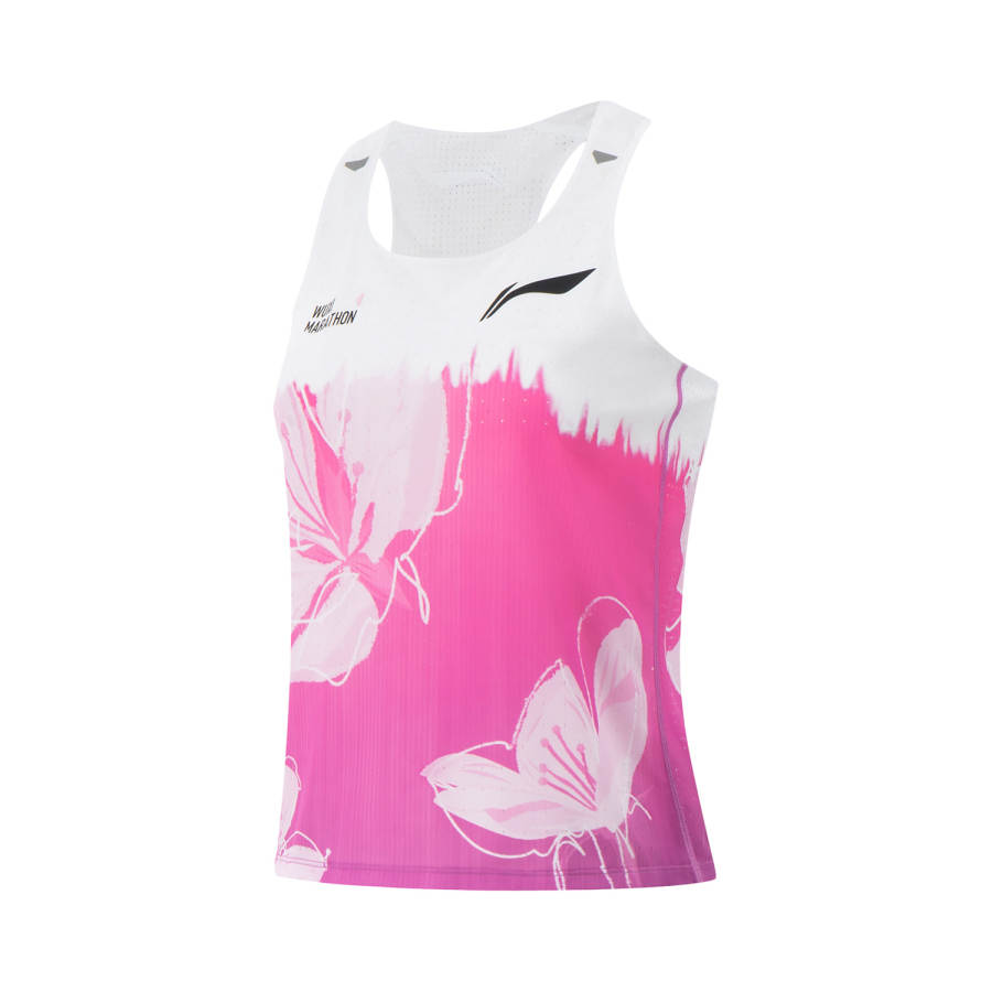 Li-Ning Li Ning Running Collection Running Tank Top Women's Standard White/Fluorescent Rose Purple/Fluorescent Numbers Pink