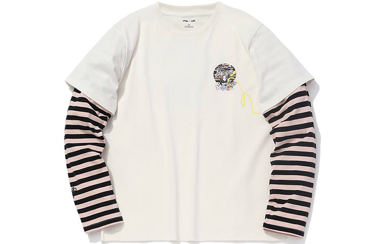 Li-Ning Li Ning X Girl T Shirts Women's Mist White Crew Neck Moderate Mock Two Piece