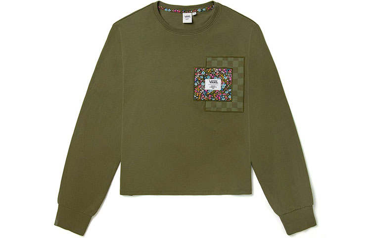 Vans Liberty Fabrics T Shirts Women's Green Crew Neck Moderate Straight Fit