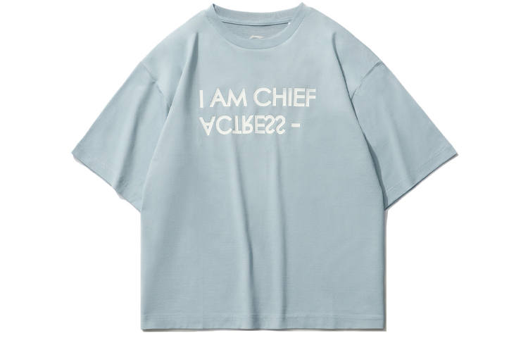 Li-Ning Li Ning Sports Fashion Collection T Shirts Women's Blue Crew Neck Moderate Straight Fit