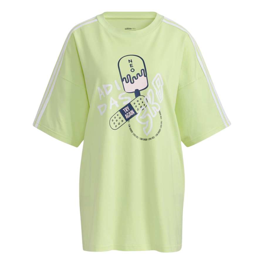 Adidas Neo T Shirts Women's Light Yellow/White Crew Neck Moderate Straight Fit