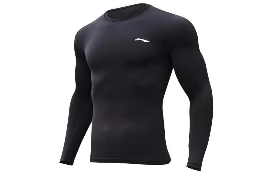 Li-Ning Li Ning Logo Print Fleece Lined Thermal Slim Fit Workout Clothing Men's Black