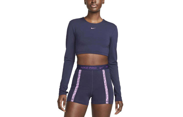 Nike Nike T Shirts Women's Purple Ink Crew Neck Moderate Straight Fit