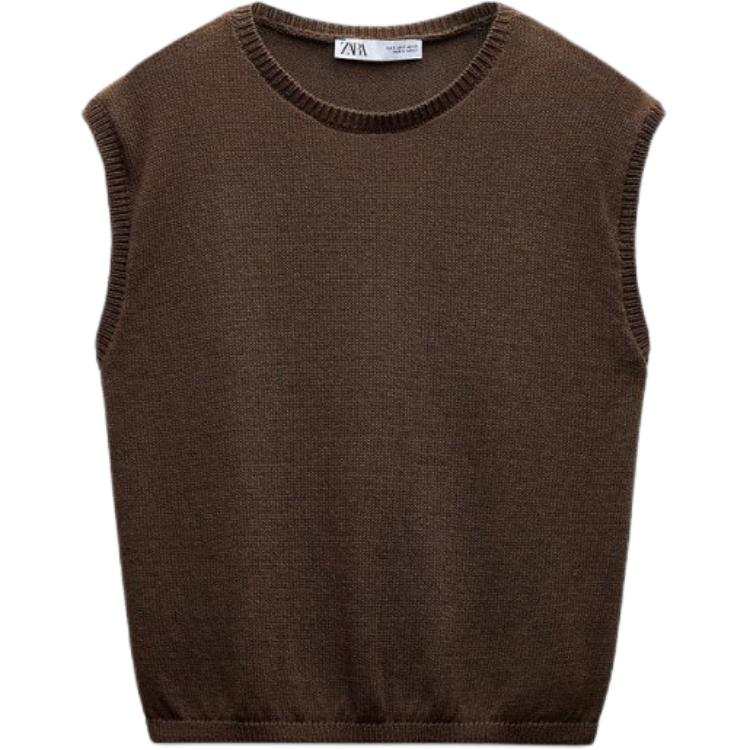 ZARA Tank Tops Women's Brown Crew Neck Moderate Other
