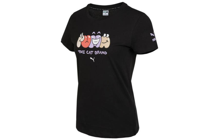 PUMA T Shirts Women's Black Crew Neck Moderate Straight Fit