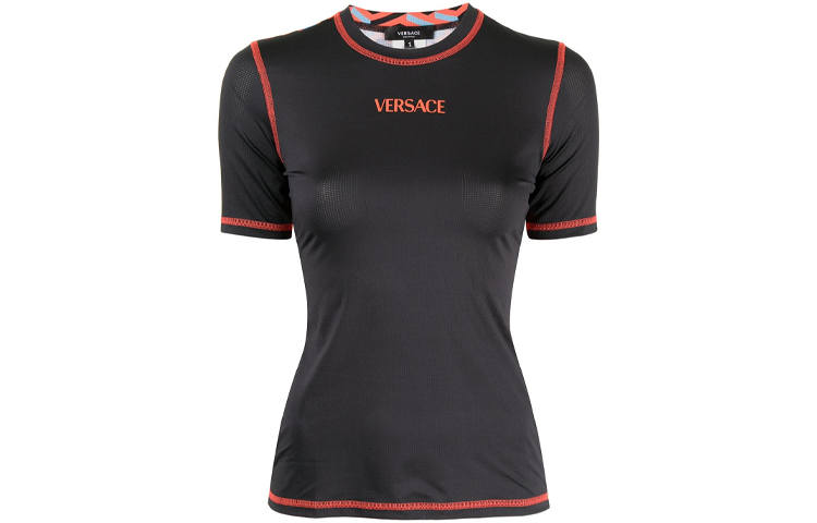 VERSACE T Shirts Women's Black Crew Neck Moderate Straight Fit