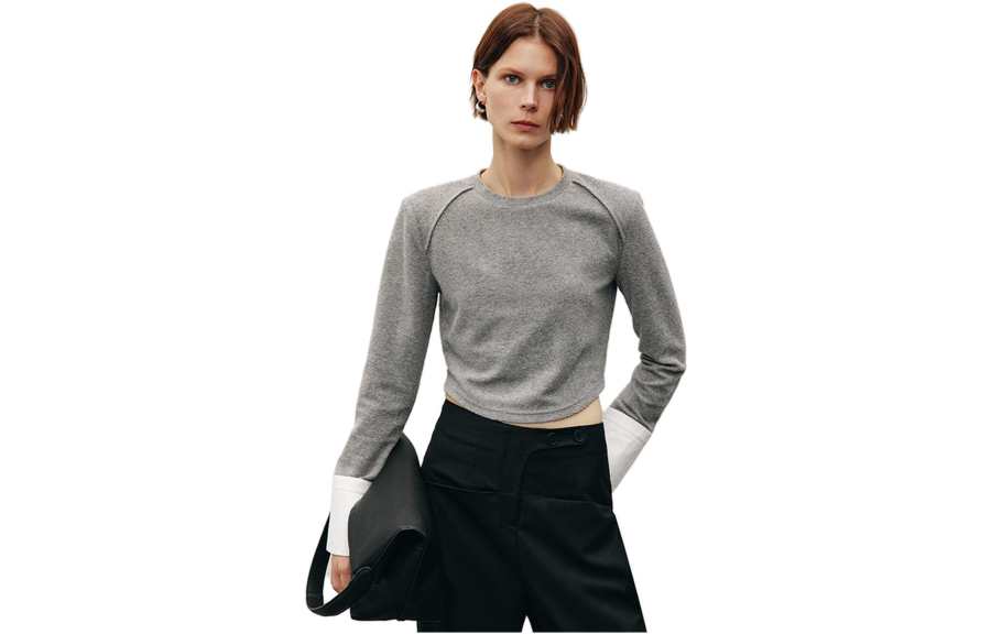 ELLE T Shirts Women's Gray Crew Neck Moderate Straight Fit