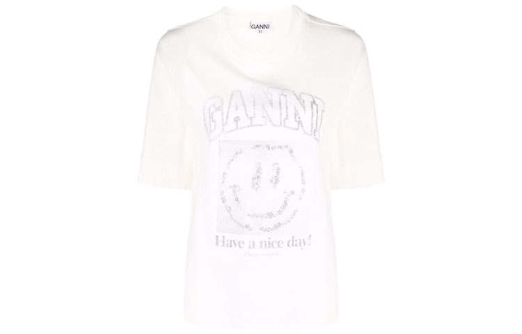 GANNI T Shirts Women's White Crew Neck Moderate Straight Fit