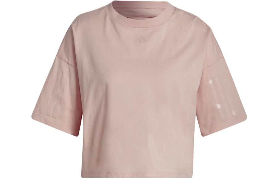 Adidas Adidas T Shirts Women's Steam White Pink Crew Neck Moderate Straight Fit