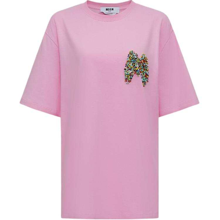 MSGM MSGM T Shirts Women's Pink Crew Neck Moderate Straight Fit