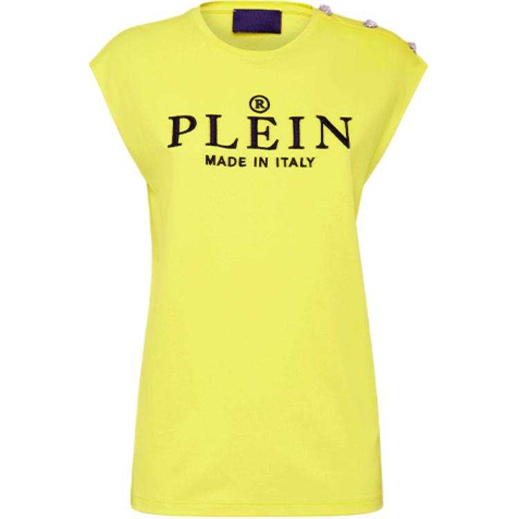 PHILIPP PLEIN T Shirts Women's Yellow Crew Neck Moderate Straight Fit