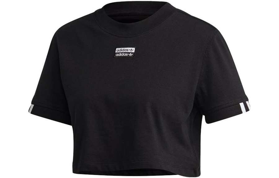 Adidas Originals T Shirts Women's Black Crew Neck Moderate Straight Fit