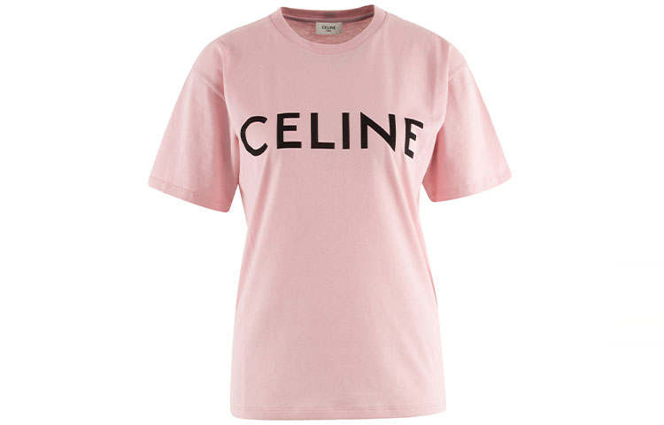 CELINE T Shirts Women's Pink Crew Neck Moderate Straight Fit