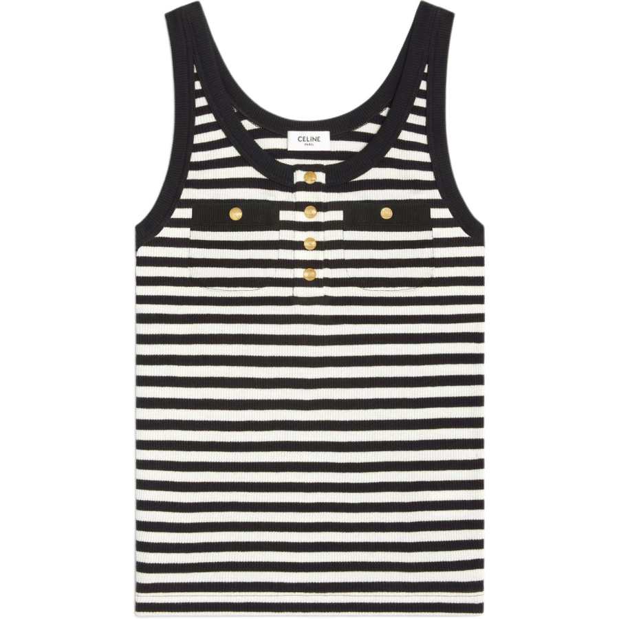 CELINE Marinière Tank Top In Ribbed Cotton Jersey