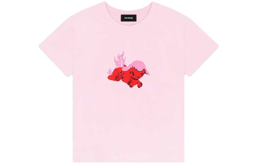 WE11DONE T Shirts Women's Pink Crew Neck Moderate Straight Fit