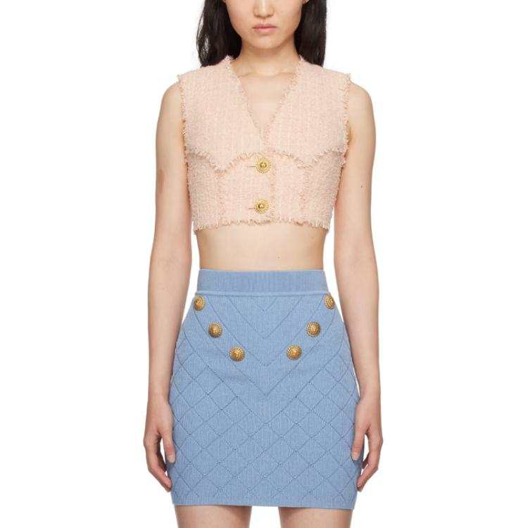 BALMAIN Tank Tops Women's Pink V Neck Moderate Other
