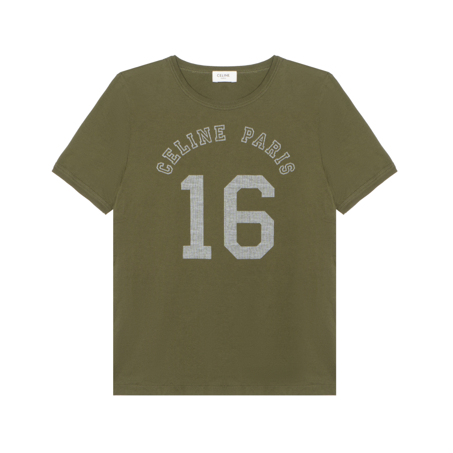 CELINE T Shirts Women's Dark Khaki Crew Neck Moderate Straight Fit