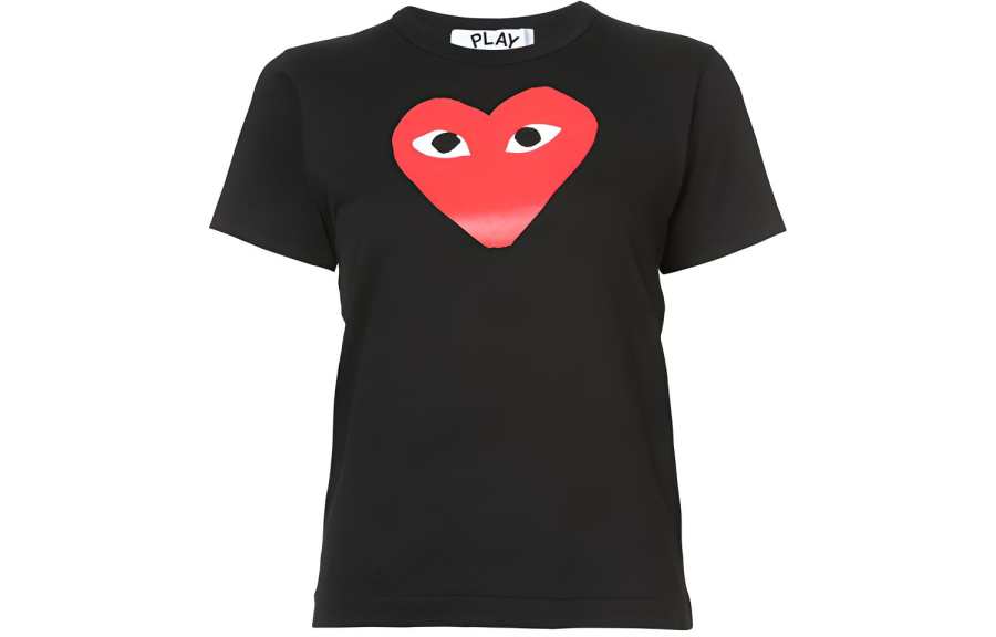 CDG Play T Shirts Women's Black Crew Neck Moderate Straight Fit