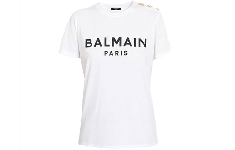BALMAIN Balmain button-detail logo-print T-shirt