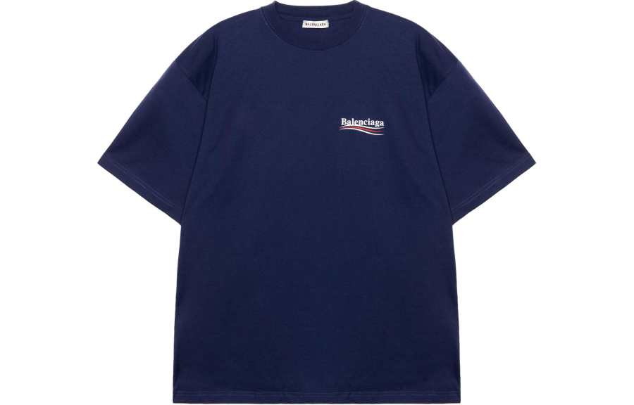 Balenciaga Drop Shoulder Sleeve T Shirt Women's Dark Blue Loose Fit