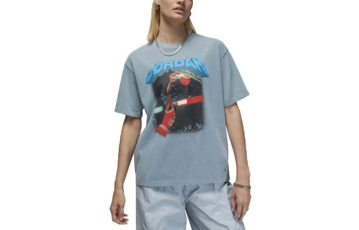 Jordan Jordan T Shirts Women's Blue Crew Neck Moderate Straight Fit