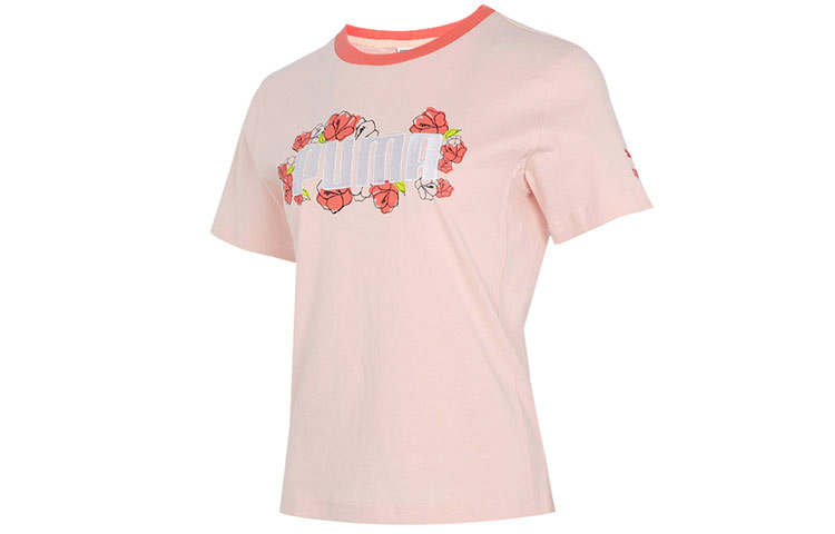 PUMA T Shirts Women's Pink Crew Neck Moderate Straight Fit