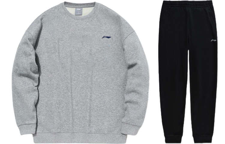 Li-Ning Li Ning Li Ning, Solid Color Crew Neck Pullover Elastic Cuff Fleece Lined Sports Sweatshirt Set Men's