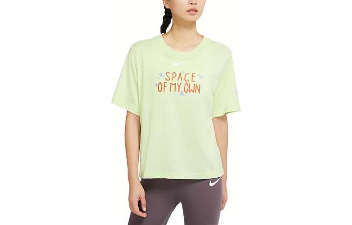 Nike Nike T Shirts Women's Light Green Crew Neck Moderate Straight Fit