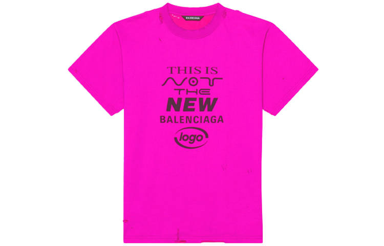 Balenciaga Distressed Small Fit This Is Not Logo T Shirt Pink Black