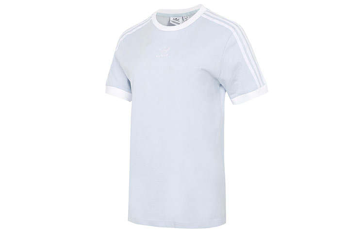 Adidas Originals T Shirts Women's Light Gray Blue Crew Neck Moderate Straight Fit