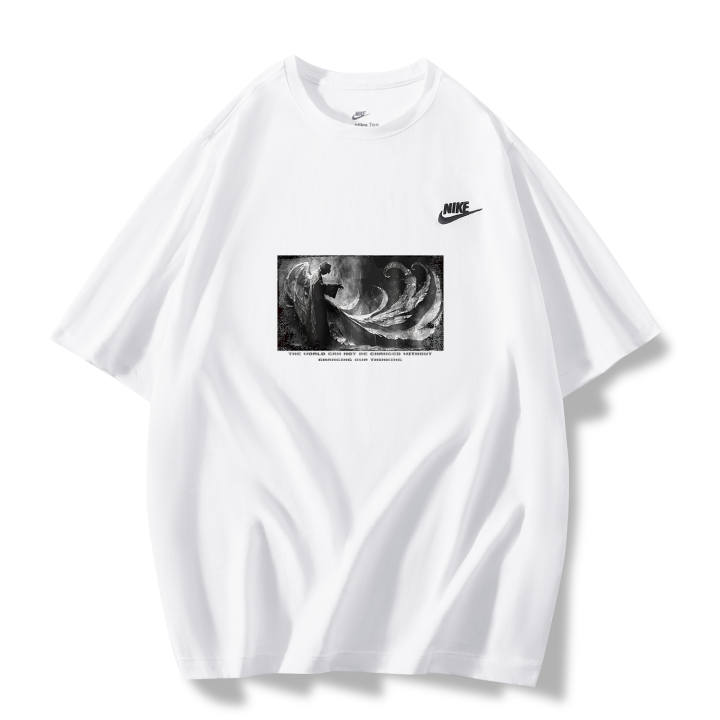 Nike Nike T Shirts Unisex White Nike Short Sleeved Winged T Shirt Crew Neck Moderate Straight Fit