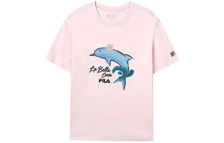 FILA T Shirts Women's Pink Crew Neck Moderate Straight Fit