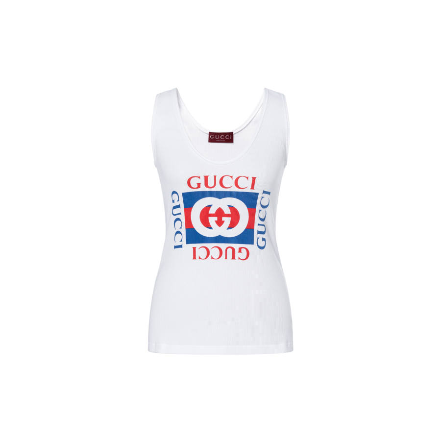 GUCCI Rib Cotton GUCCI Print Tank Top White