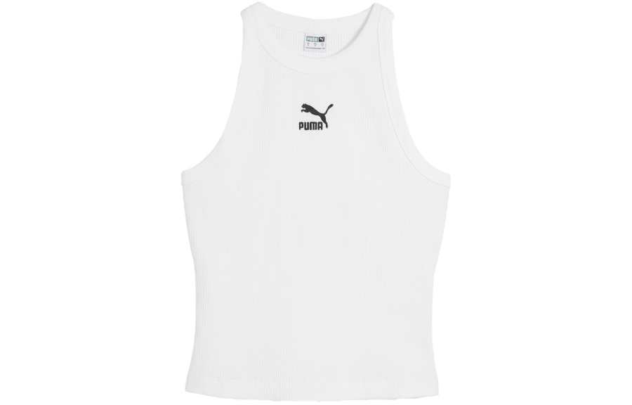 PUMA Tank Tops Women's White Crew Neck Moderate Straight Fit