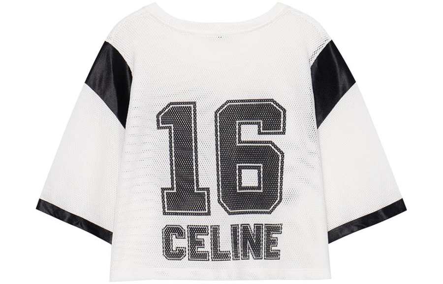 CELINE CELINE SS23 Cropped CELINE 16 T-shirt In Jersey Mesh White