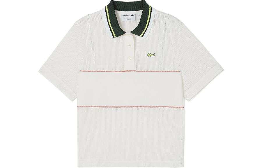 LACOSTE T Shirts Women's White Polo Collar Moderate Straight Fit