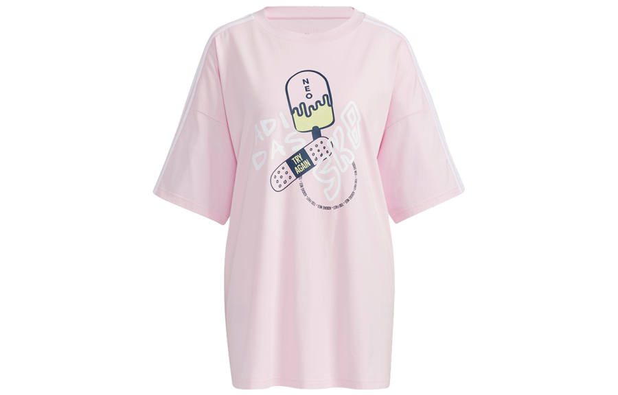 Adidas Neo Drop Shoulder Sleeve T Shirt Women's Pink
