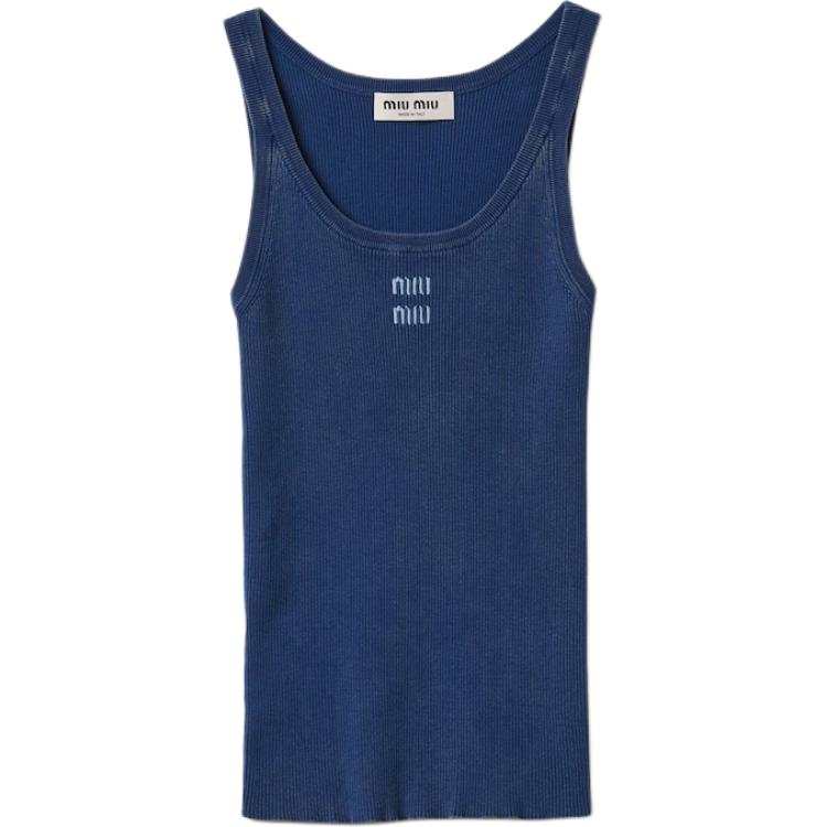 MIU MIU Tank Tops Women's Marine Blue Crew Neck Moderate Other
