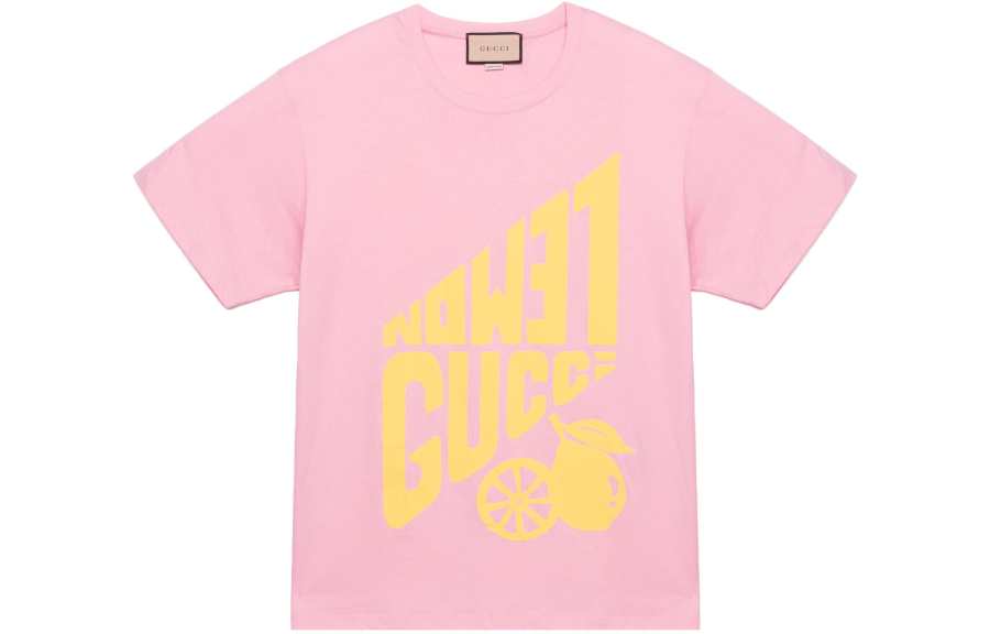 GUCCI Women's Lemon GUCCI Print T Shirt Pink/Yellow