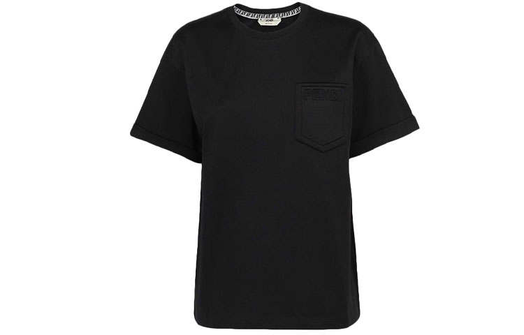 FENDI T Shirts Women's Black Crew Neck Moderate Straight Fit
