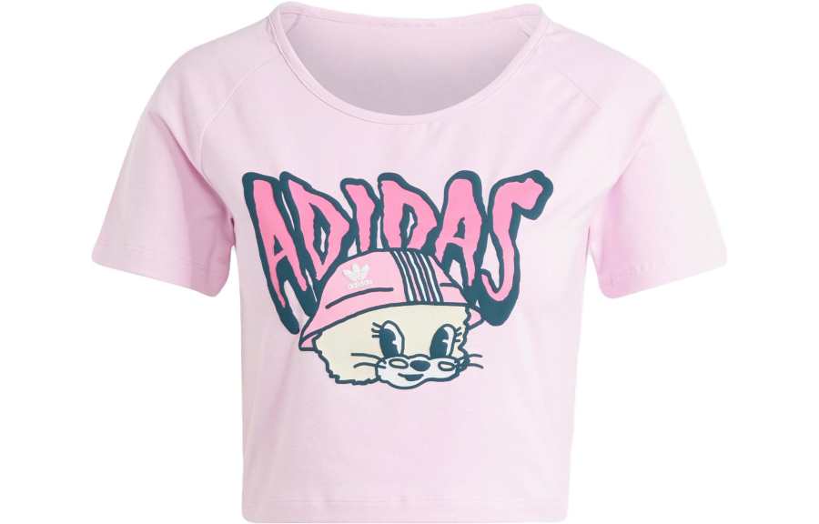 Adidas Originals GRAPHIC BABY T Shirts Women's Pink Crew Neck Moderate Straight Fit