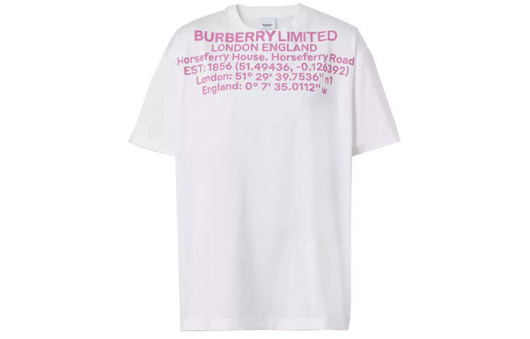 Burberry Location Print T Shirt White/Pink