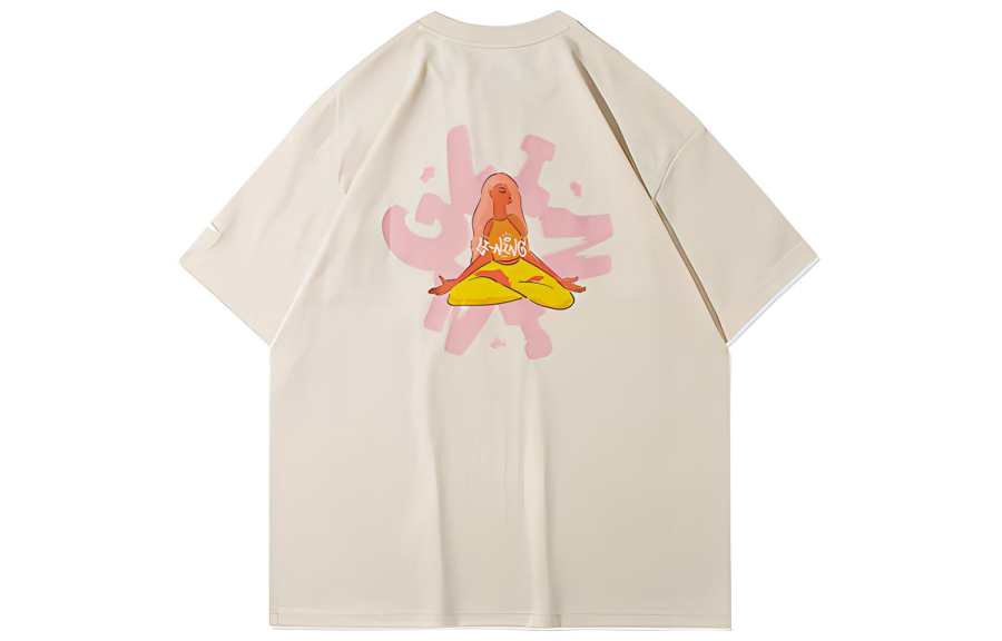 Li-Ning Li Ning T Shirts Women's Swan White Crew Neck Moderate Straight Fit