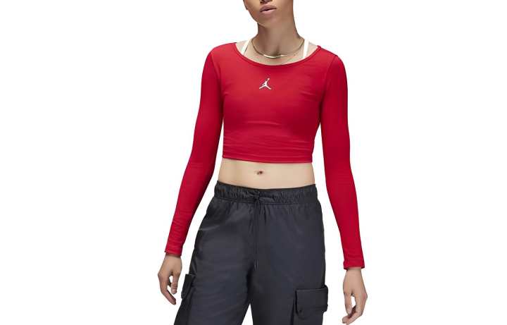 Jordan Jordan Crop Tops Women's Gym Red Crew Neck Moderate