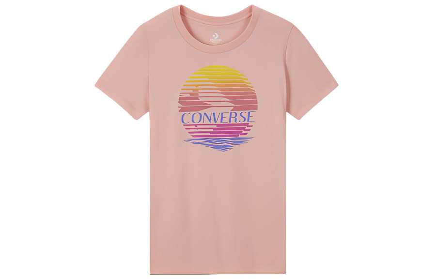 Converse T Shirts Women's Pink Crew Neck Moderate Straight Fit