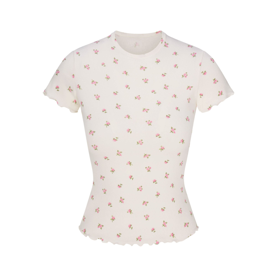 Skims Valentine's Day Collection SS25 Regular T Shirt Women's Marble Pink Rose Bud Print